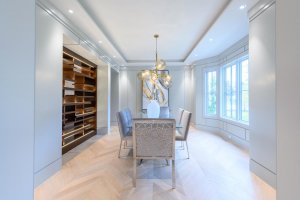 Wood panelling in dining room