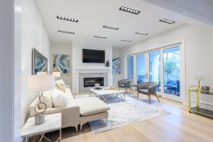 Living room fireplace and mouldings